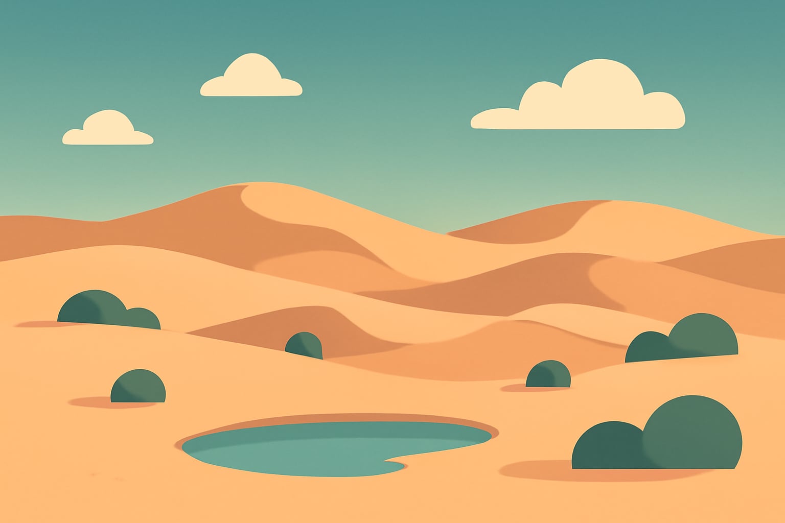 Minimalist vector desert dunes at calm twilight with a relaxed figure