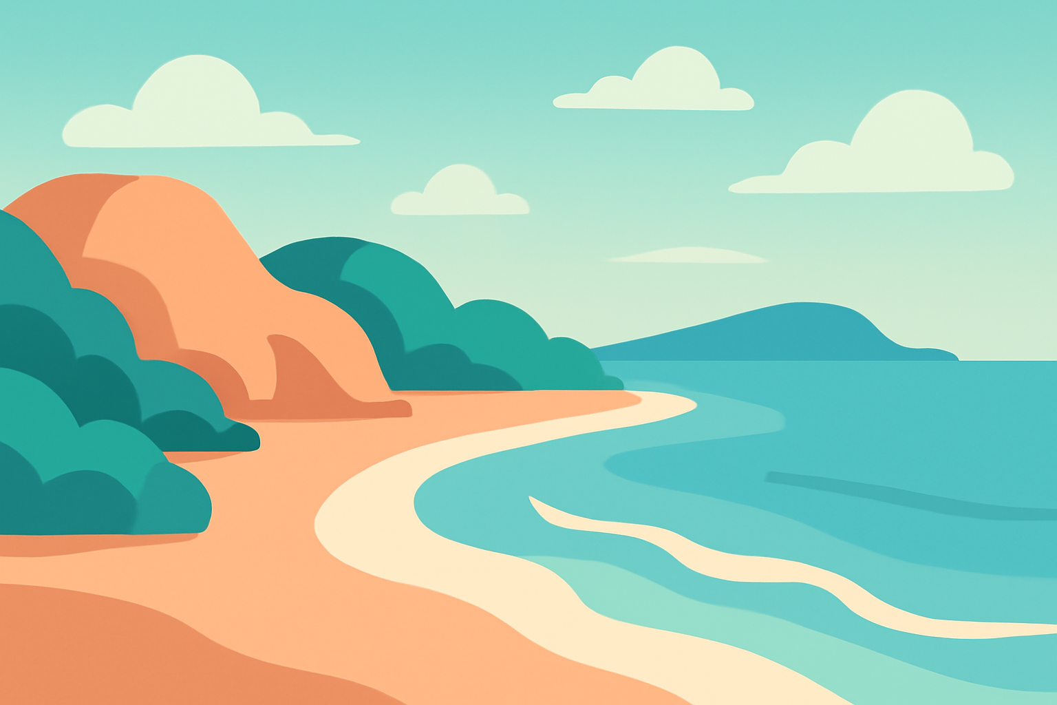 Minimalist vector illustration of a tranquil coastal landscape