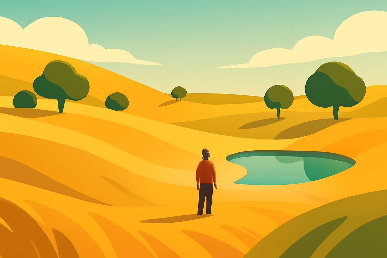 Person standing in a calm golden prairie using grounding techniques to relax during anxiety